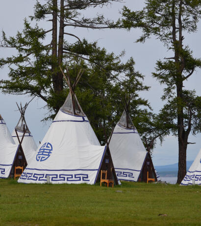 Tsaatan style tourist camp at Khuvsgul Lake.